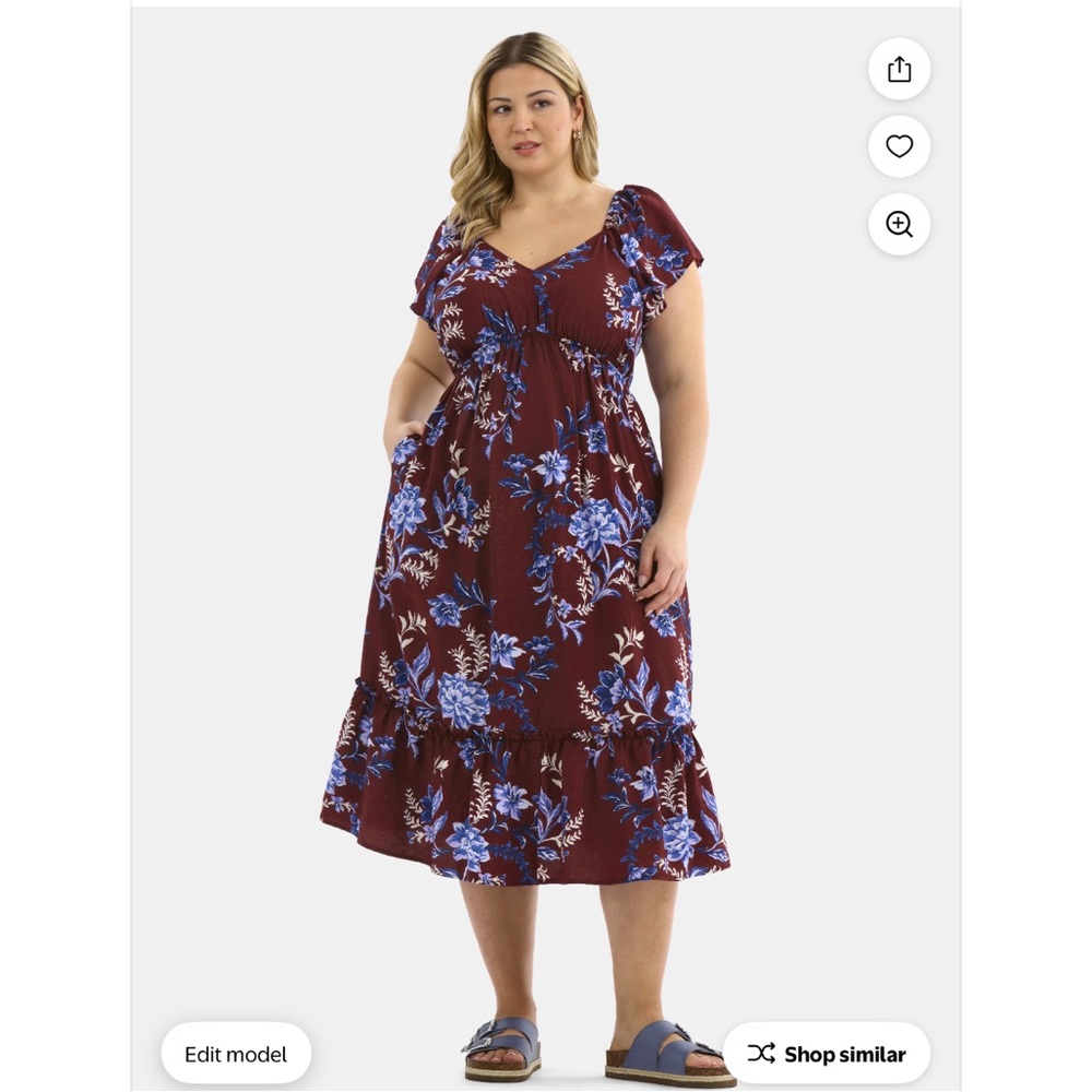 Terra & Sky Women's Plus Flutter Sleeve Midi Tiered Dress